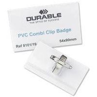 Durable Name Badge 40X75mm With Combi Clip Includes Blank Insert Cards Transparent (Pack 50) - 814119