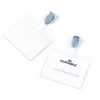 Durable Visitor Name Badge 60X90mm With Plastic Clip Includes Blank Insert Cards Transparent (Pack 25) - 814719