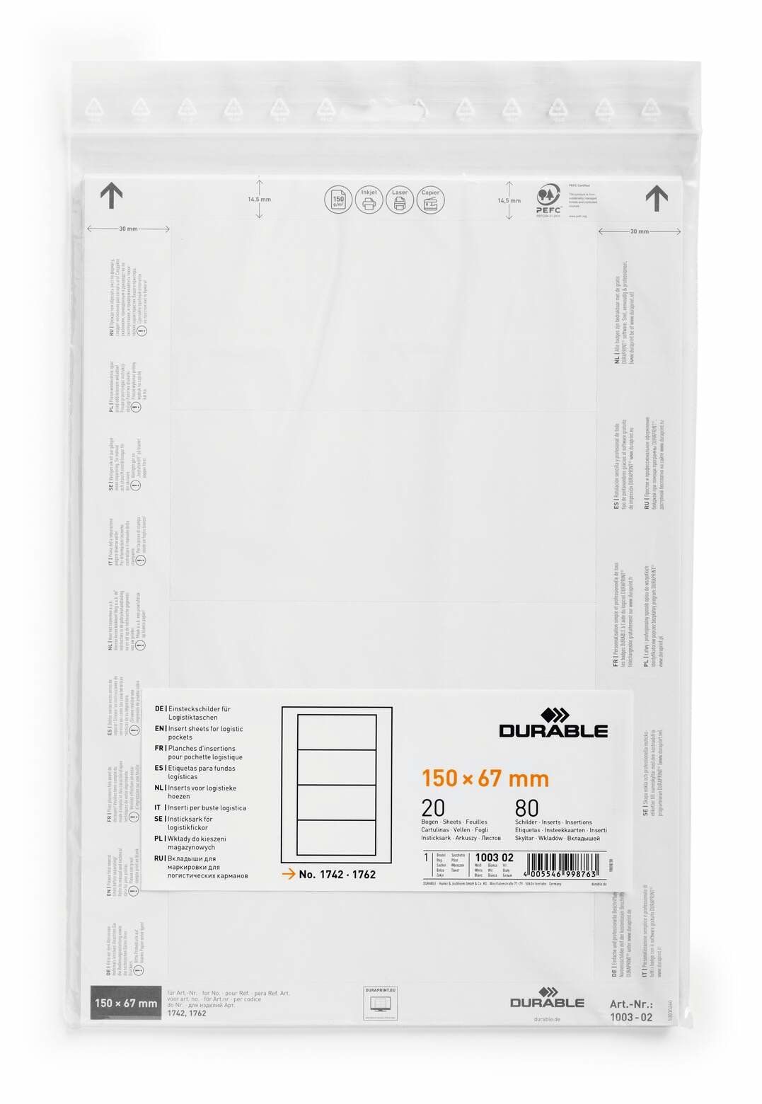 Durable 100302 non-adhesive label 80 pc(s) White Rectangle - Image 1