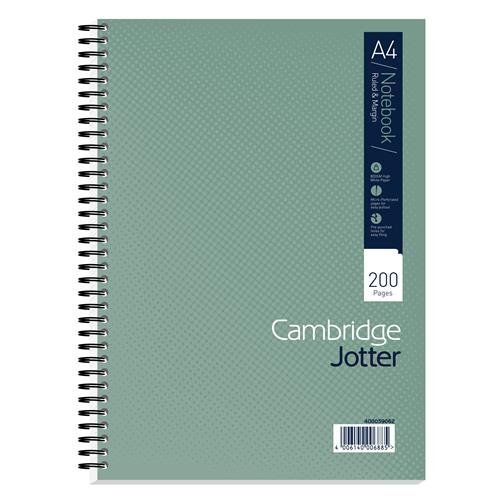 Cambridge Jotter A4 Wirebound Card Cover Notebook Ruled 200 Pages Metallic Green (Pack 3) - 400039062 - Image 1