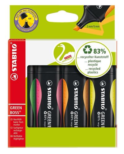 STABILO GREEN BOSS marker 4 pc(s) Chisel tip Green Orange Pink Yellow - Thumbnail 1