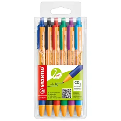 STABILO pointball Black Blue Green Red Turquoise Violet Clip-on retractable ballpoint pen 6 pc(s)