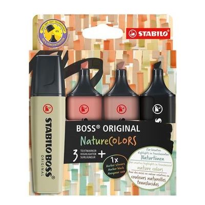 STABILO BOSS ORIGINAL NatureColors marker 4 pc(s) Chisel tip Black. Br