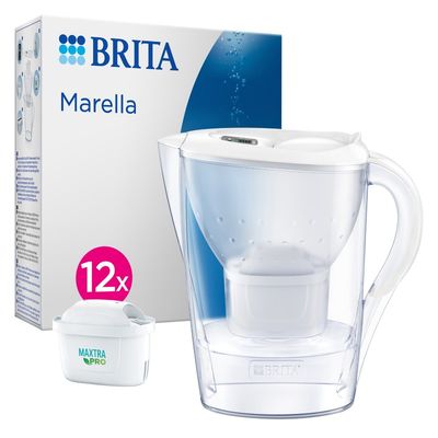Brita Marella 2.4L Water Filter Jug including 12 Maxtra Pro cartridges - White