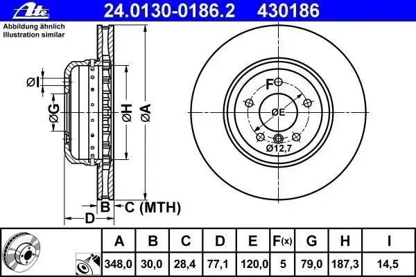 Ate Front Disc 348Mm 77Mm Height Bmw 530-550 E60 Composite | 24.0130.0274.2.02 | Euro Car Parts - Image 1