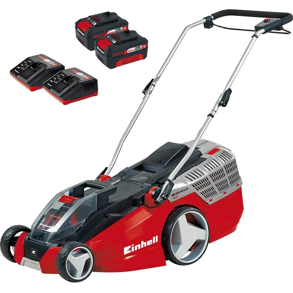 Einhell GE-CM 43 Li M 36v Cordless Brushless Lawnmower 430mm 2 x 4ah Li-ion Twin or Dual Battery Charger - Image 1