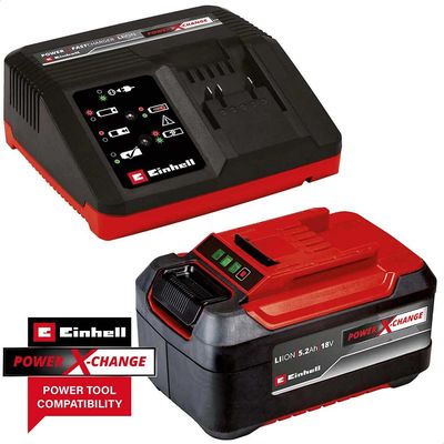 Einhell Genuine PXC 18v Cordless Slim Plus Li-ion Battery 5.2ah and Fast Charger 5.2ah