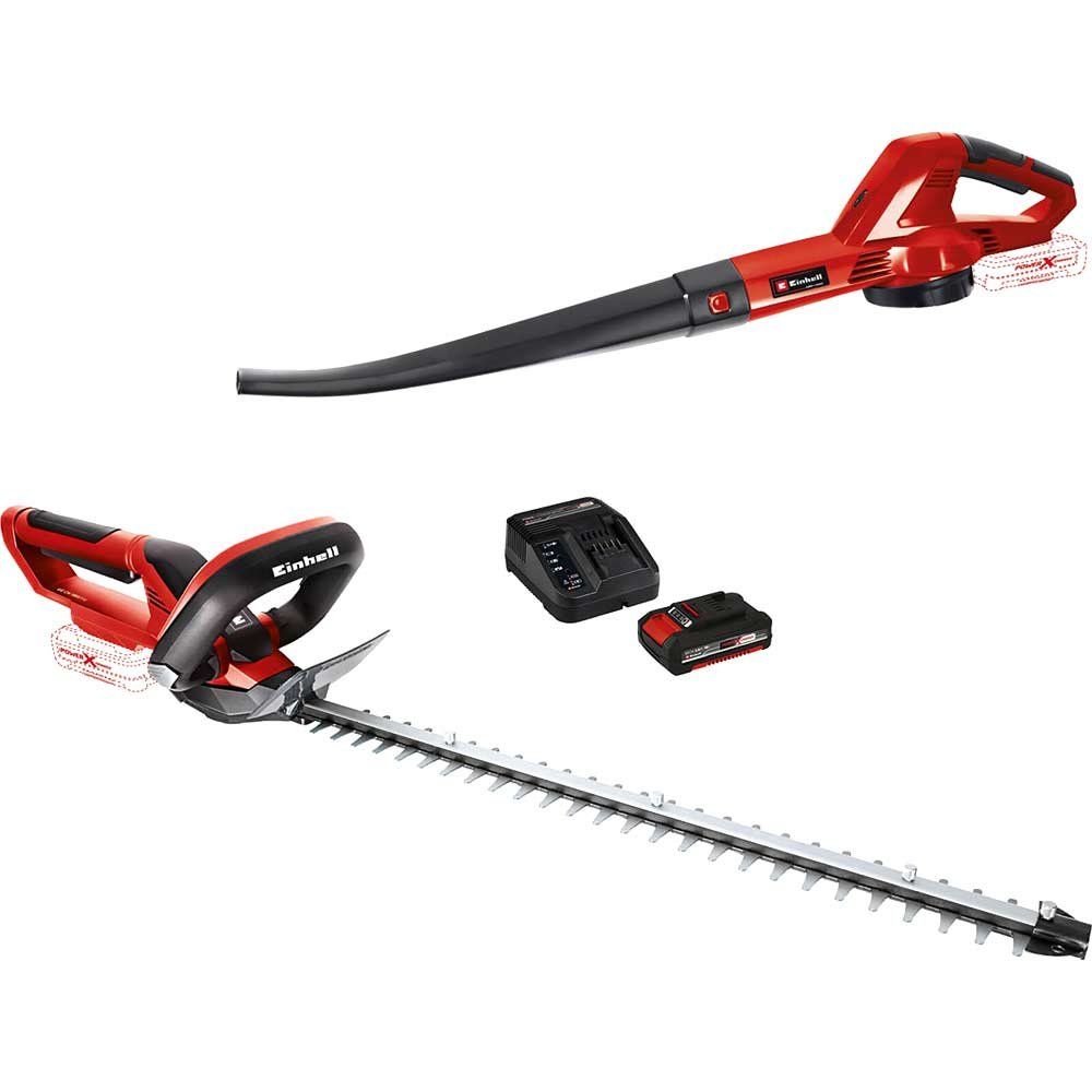 Einhell 2 Piece 18v Cordless Hedge Trimmer and Leaf Blower Garden Power Tool Kit 1 x 2ah Li-ion Battery Charger - Image 1