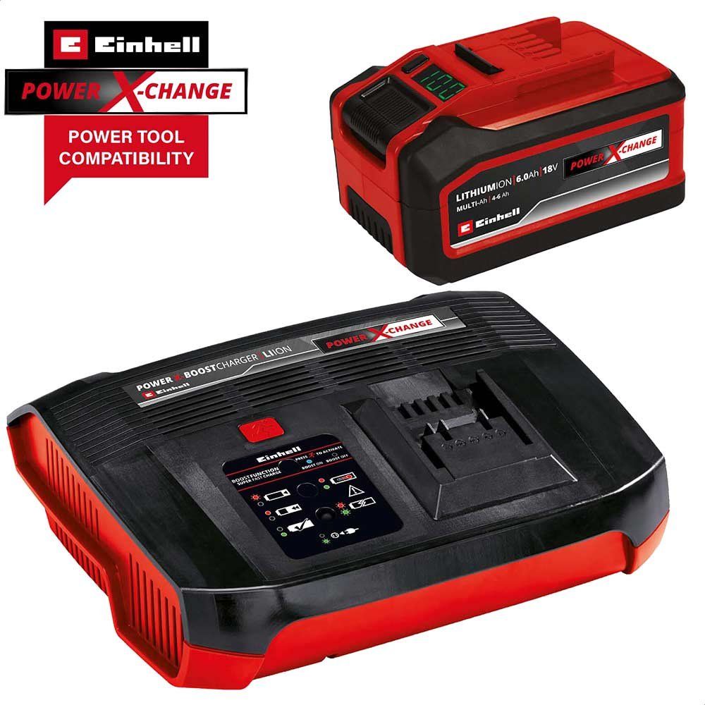 Einhell Genuine PXC 18v Cordless Slim Plus Li-ion Multi-Ah Battery 6ah and Boost Charger - Image 1