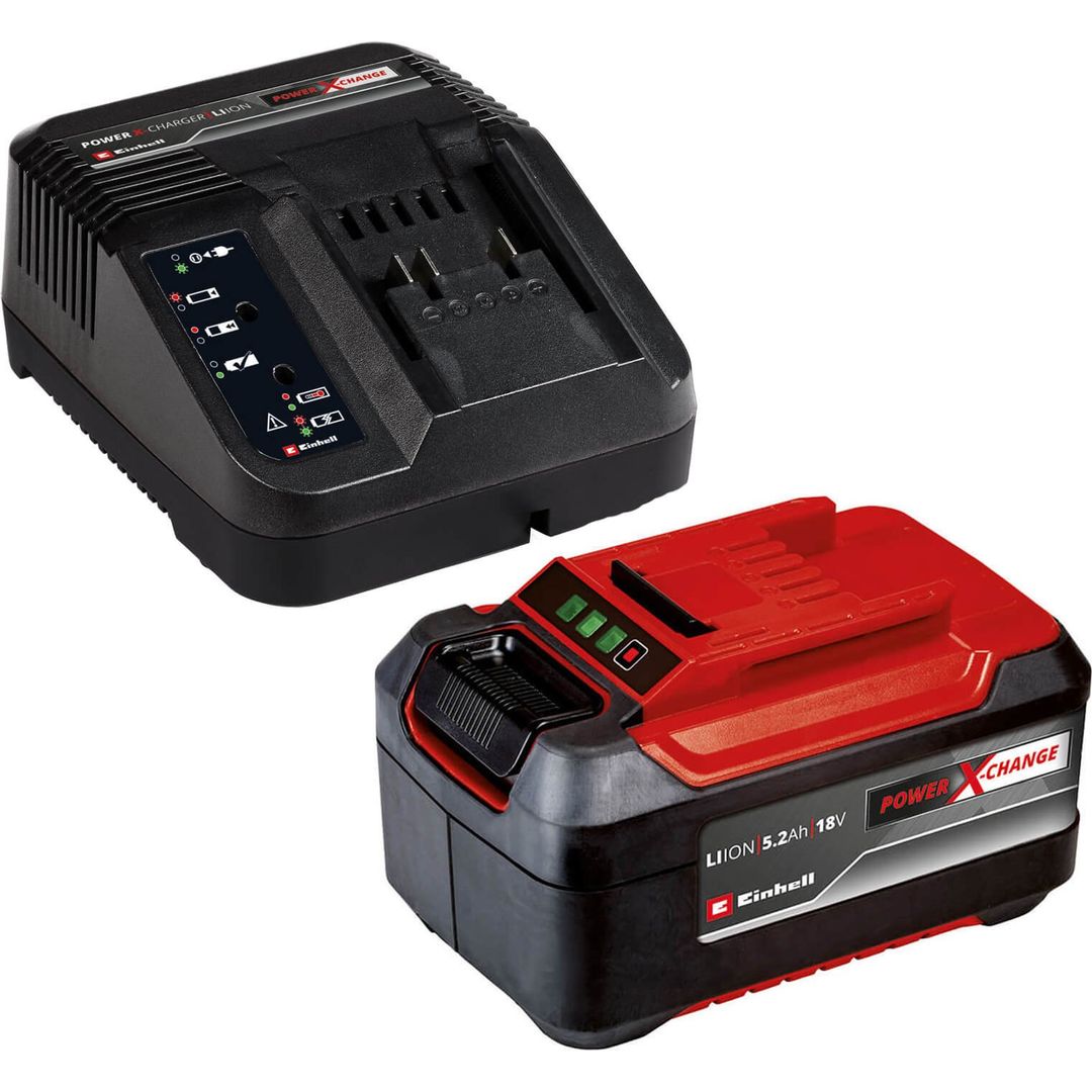 Einhell Genuine PXC 18v Cordless Slim Plus Li-ion Battery 5.2ah and Charger 5.2ah - Image 1