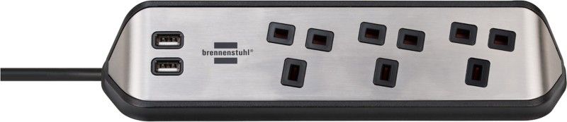 Brennenstuhl 1153593410 Estilo Corner Extension Lead 240V 3-Gang 13A Black 2M - Image 1