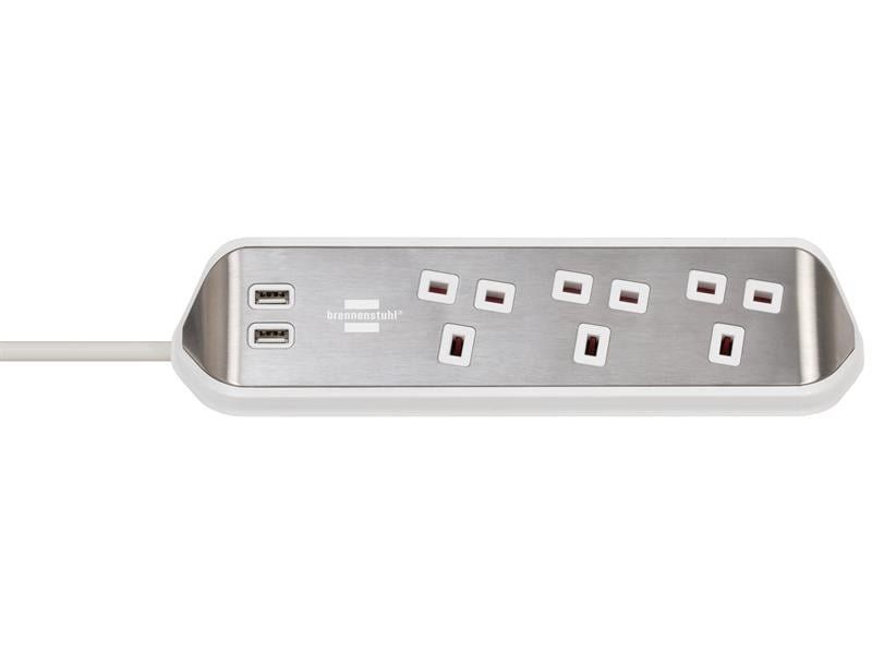 Brennenstuhl 1153593420 Estilo Corner Extension Lead 240V 3-Gang 13A White 2M - Image 1