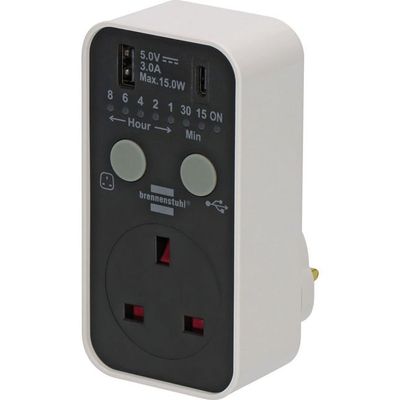 Brennenstuhl 1506183 Countdown Timer Plug with USB-A & USB-C for Indoor Use