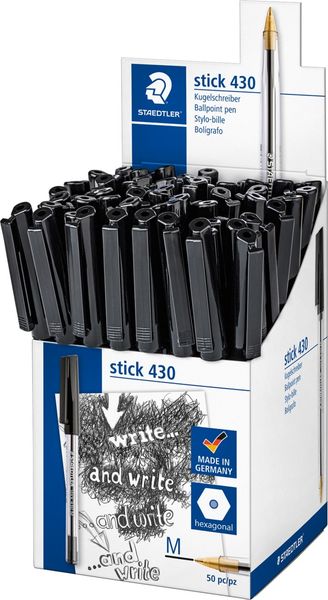 Staedtler Stick 430 Ballpoint Pens in CDU Black (Pack of 50) 430 M-9CP5