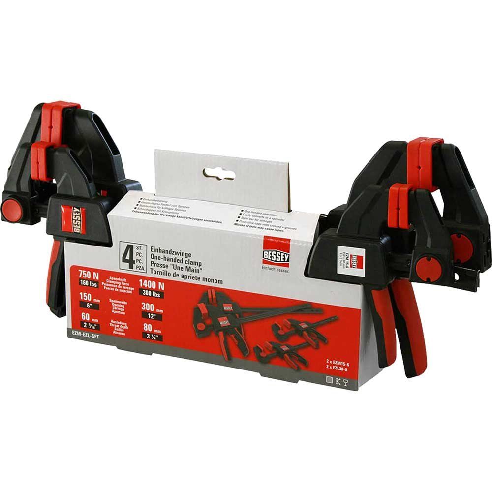 Bessey EZM EZL 4 Piece One Handed Quick Clamp Set - Image 1