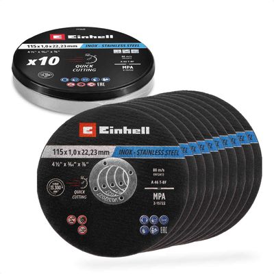 Einhell Inox Stainless Steel Cutting Discs in Storage Tin 115mm 1mm Pack of 10