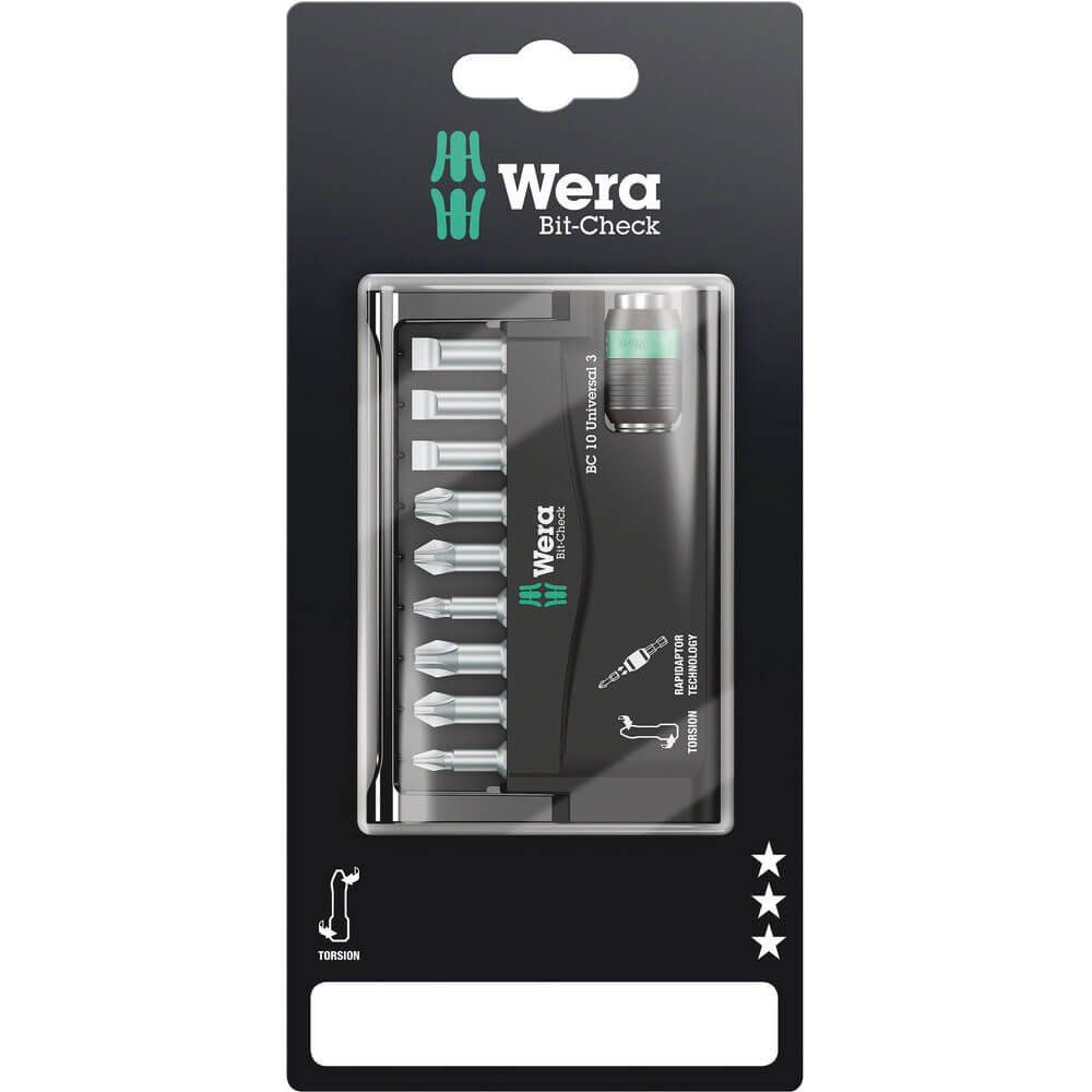 Wera 10 Piece Bit-Check Torsion Screwdriver Bit and Holder Set - Image 1