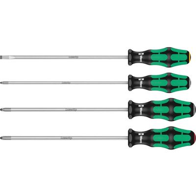 Wera 335/350/355/4 Kraftform Plus LaserTip Long Screwdriver 200mm Set 4 Piece SL/PH/PZ