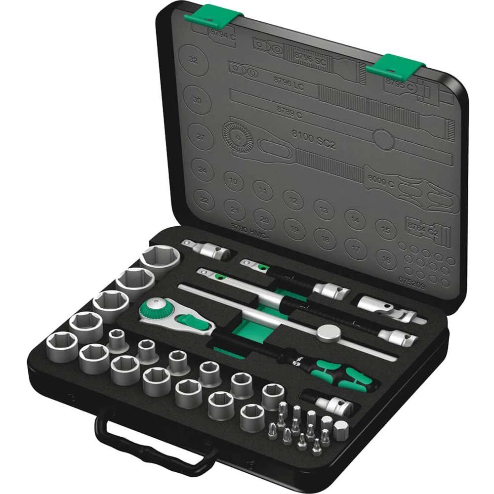 Wera 8100Sc2 Socket Set 1/2" Drive Metric Zyklop 37 Pieces - Image 1