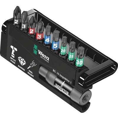 Wera 8740/51/55/67-9/Imp Dc Bit Check Impaktor Ph/Pz/Hex/Torx 10 Piece Set