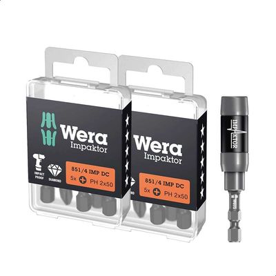 Wera 851/1 Impaktor Phillips Screwdriver Bits PH2 25mm Pack of 10