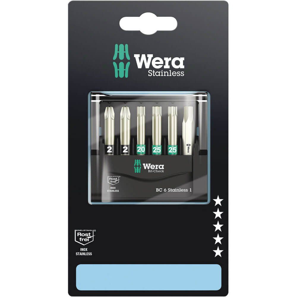 Wera 6 Piece Stainless Steel Screwdriver Bit Set - Image 1