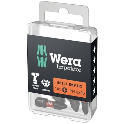 Wera 851/1 PH Impaktor Phillips Screwdriver Bits PH1 25mm Pack of 10