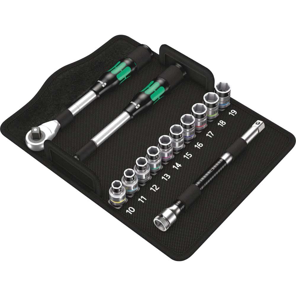 Wera 8006 SC 1 Zyklop Hybrid 13 Piece 1/2" Drive Socket Set with Ratchet Extension in Socket Twist/Lock Pouch - Image 1
