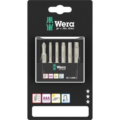 Wera 6 Piece Phillips, Hexagon & Torx HVAC Screwdriver Bit Set
