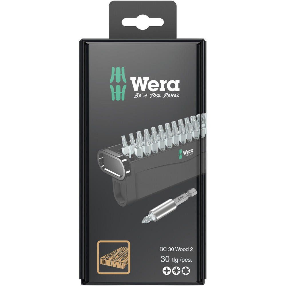 Wera 30 Piece Phillips, Pozi & Torx Screwdriver Bit Set for Wood - Image 1