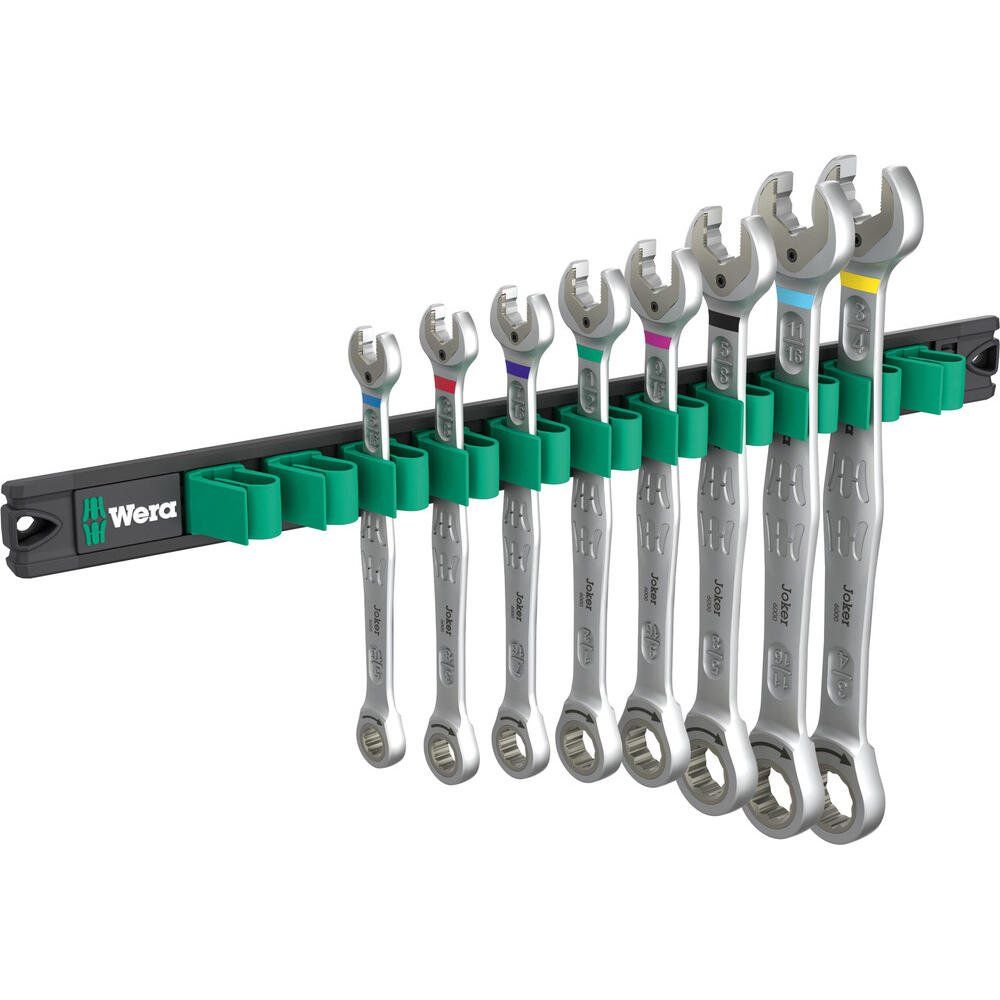 Wera 6000 Joker 1 8 Piece Ratchet Combination Spanner Set Imperial on Magnetic Rail - Image 1