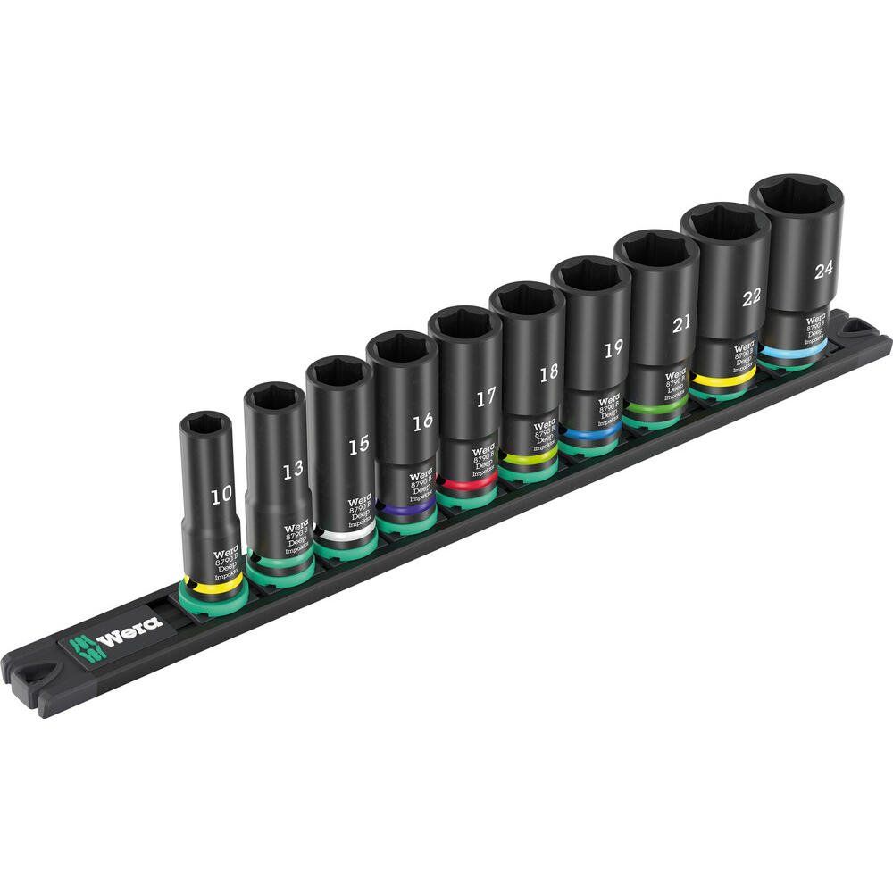 Wera 9660 Impaktor 10 Piece Magnetic Rail 3/8" Drive Deep Hex Impact Socket Set - Image 1