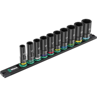 Wera 9660 Impaktor 10 Piece Magnetic Rail 3/8" Drive Deep Hex Impact Socket Set