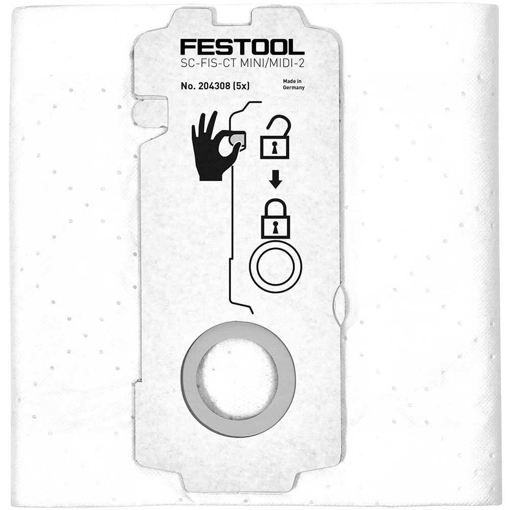 Festool SC-FIS-CT Mini/Midi Self Clean Dust Extractor Filter Bag Pack of 5 - Image 1