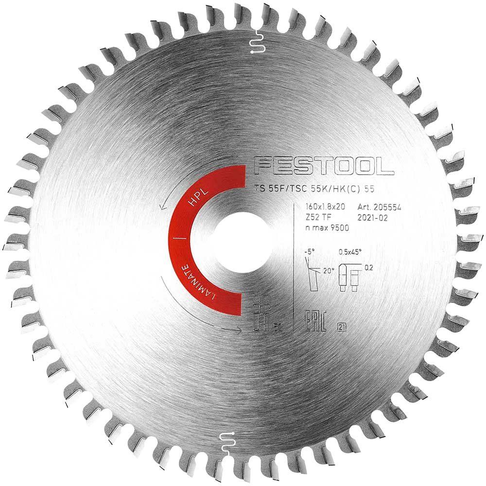 Festool TS55 F Laminate Circular Saw Blade 160mm 160mm 52T 20mm - Image 1