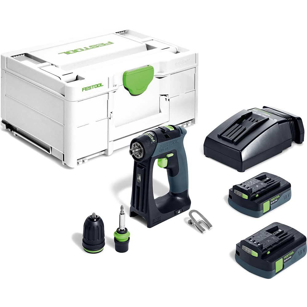 Festool CXS 18 18v Cordless Brushless Drill Driver 2 x 3ah Li-ion Battery Charger Case - Image 1