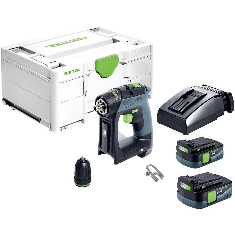 Festool CXS 12 Brushless Cordless Drill 2 x 2.5ah Li-ion Battery Charger Case - Image 1
