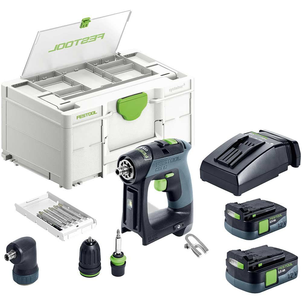 Festool CXS 12 Brushless Cordless Drill 2 x 2.5ah Li-ion Battery Charger Case & Accessories - Image 1