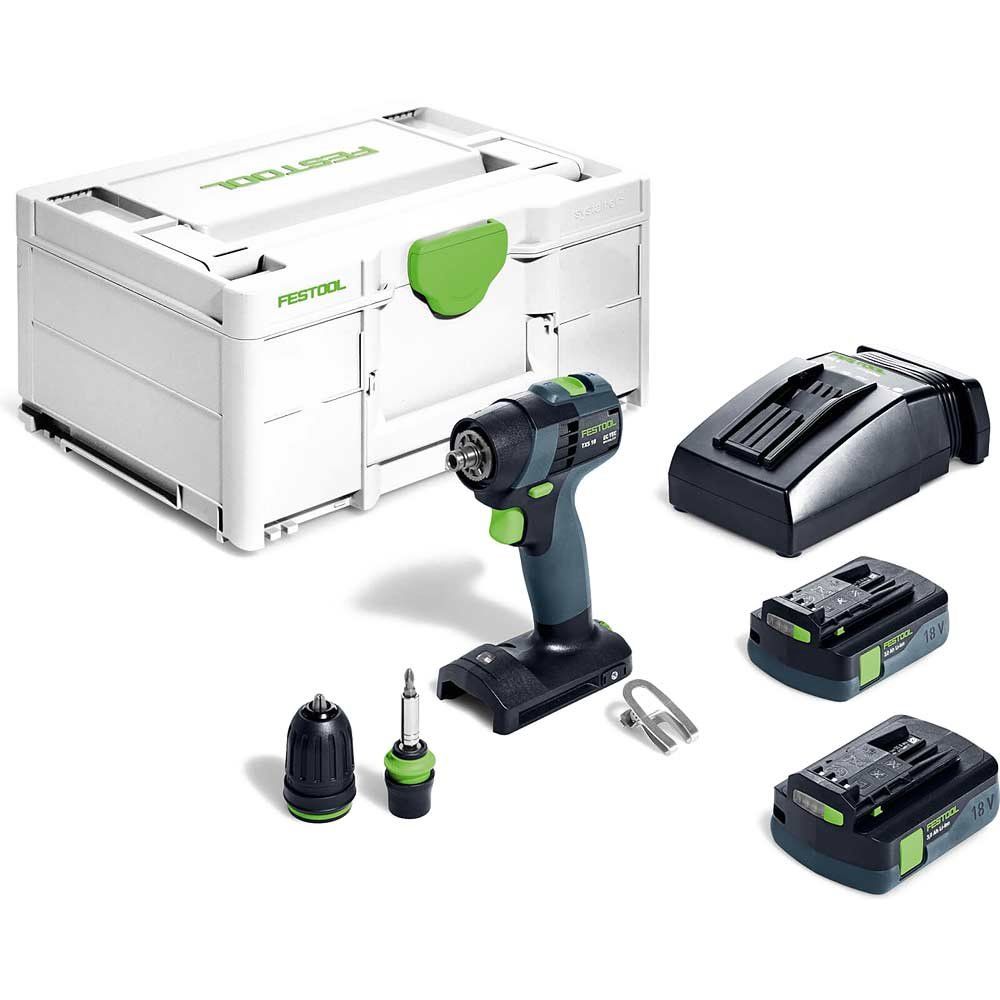 Festool TXS 18 18v Cordless Brushless Drill Driver 2 x 3ah Li-ion Battery Charger Case - Image 1
