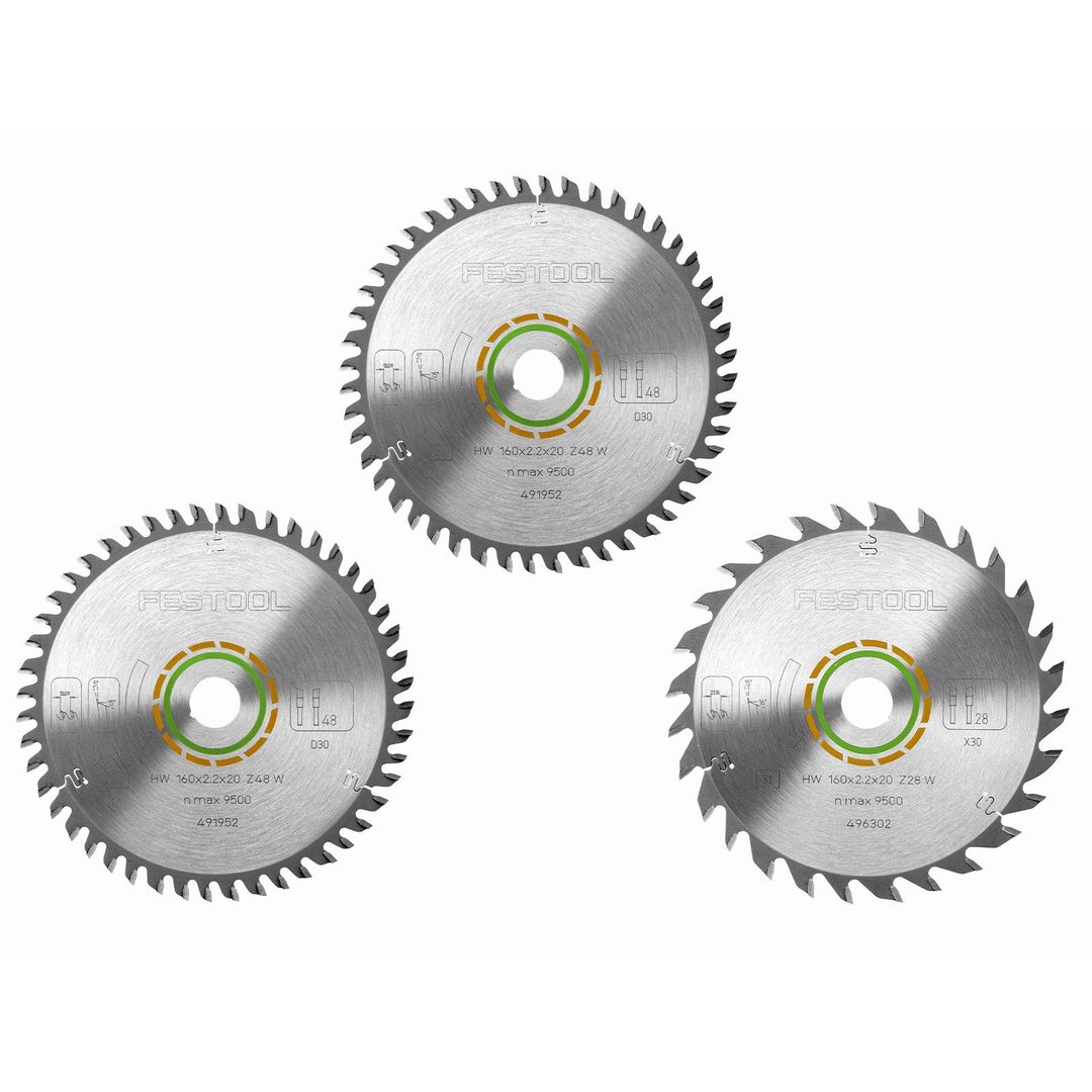 Festool KSB-SORT/3 160mm Circular Saw Blade 3 Piece Set 160mm Assorted Teeth 20mm - Image 1