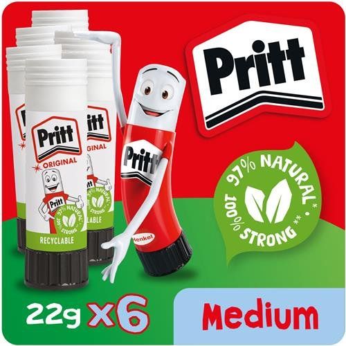 Pritt Original Glue Stick Sustainable Long Lasting Strong Adhesive Solvent Free Value Pack 22g (Pack 6) - 1456071 - Image 1