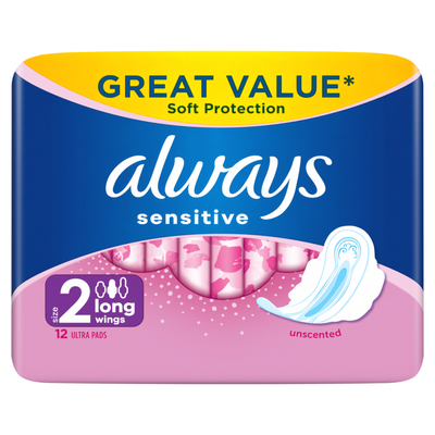 Always Sensitive Long Ultra (Size 2) Sanitary Towels Wings 12 Pads - Thumbnail 2