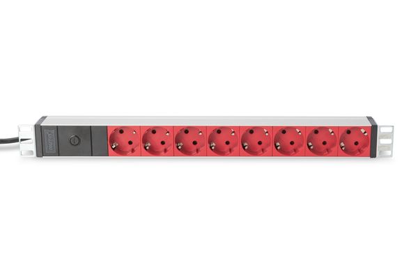 Digitus aluminum outlet strip with pre-fuse. 8 safety outlets. 2 m sup