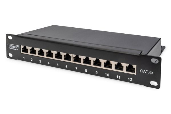 Digitus CAT 6A Patch Panel. shielded. 12-Port. 1HE. 10". black