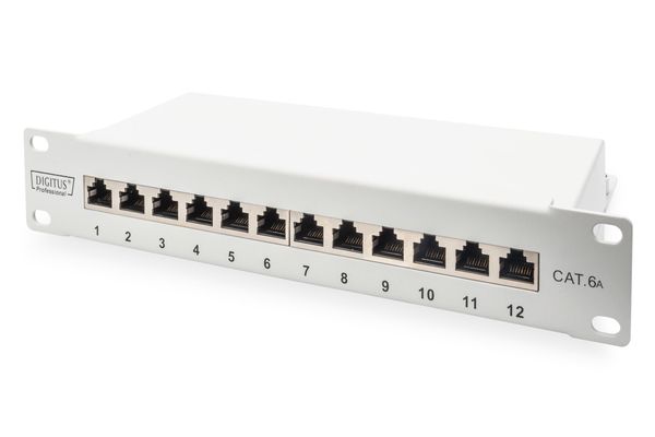 Digitus CAT 6A Patch Panel. shielded. 12-Port. 1HE. 10". grey