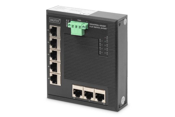 Digitus 8 Port Gigabit Ethernet Network Switch. Flat. Industrial. Unma
