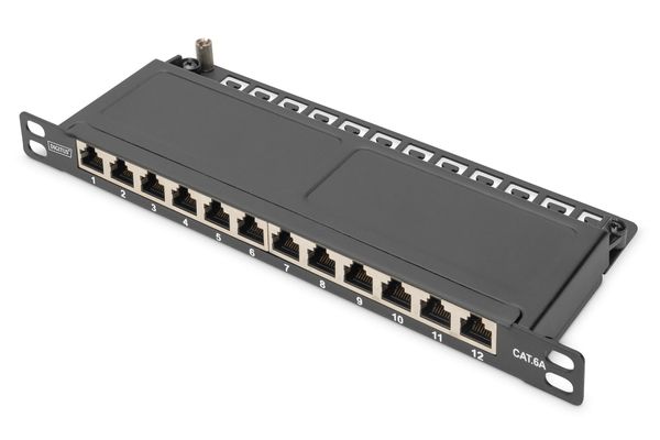 Digitus CAT 6A Slim Patch Panel. shielded. 12-port. 0.5 U. 10". b