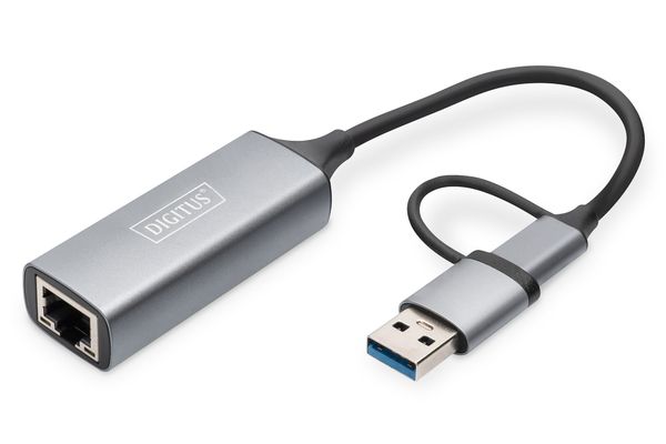 Digitus USB Type-C™ Gigabit Ethernet Adapter 2.5G. USB-C™ + USB A (USB