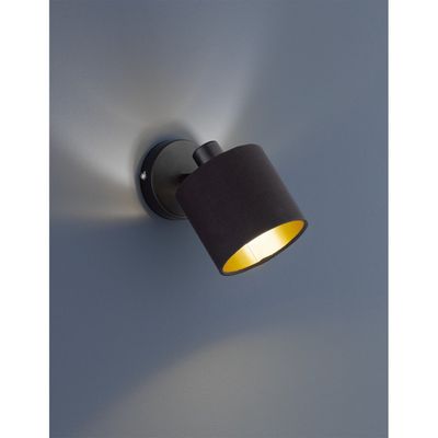 Reality Leuchten Tommy wall spotlight, black/gold, width 12 cm, metal/fabric - Thumbnail 2