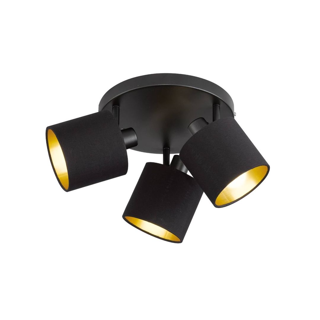 Reality Leuchten Tommy downlight, black/gold, Ø 25 cm, 3-bulb, fabric - Image 1